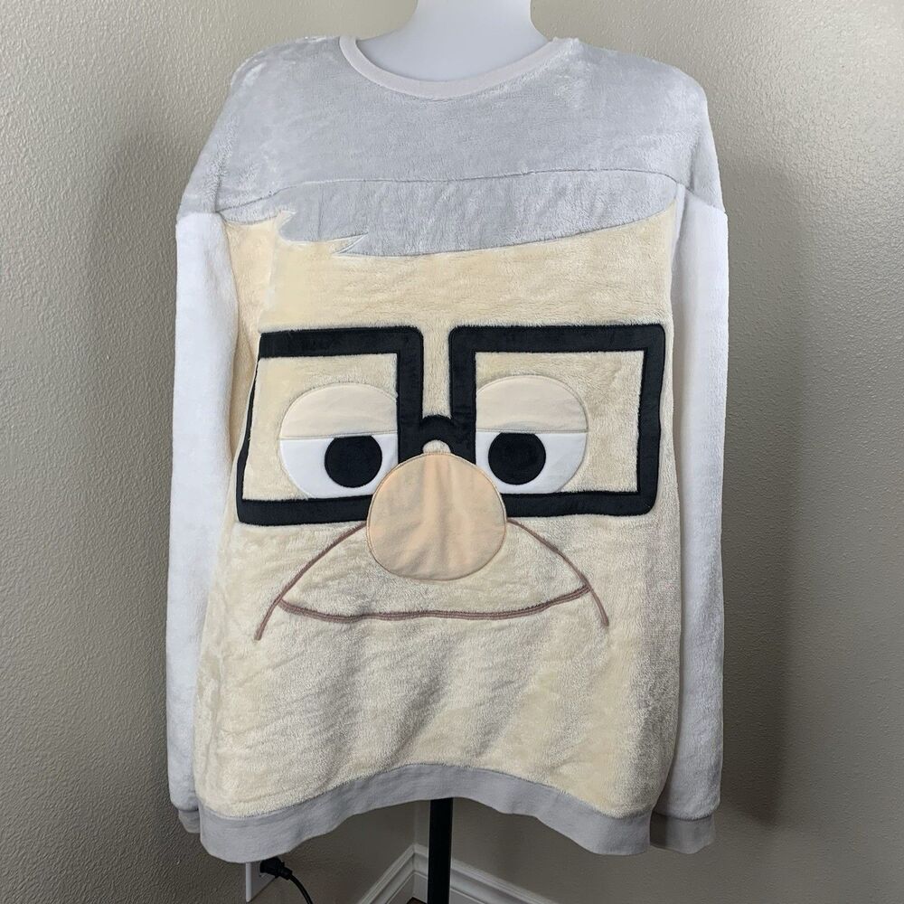 Disney Pixar UP! Carl Fredricksen Plush Fleece Sweatshirt Unisex Sz XL Cozy Soft